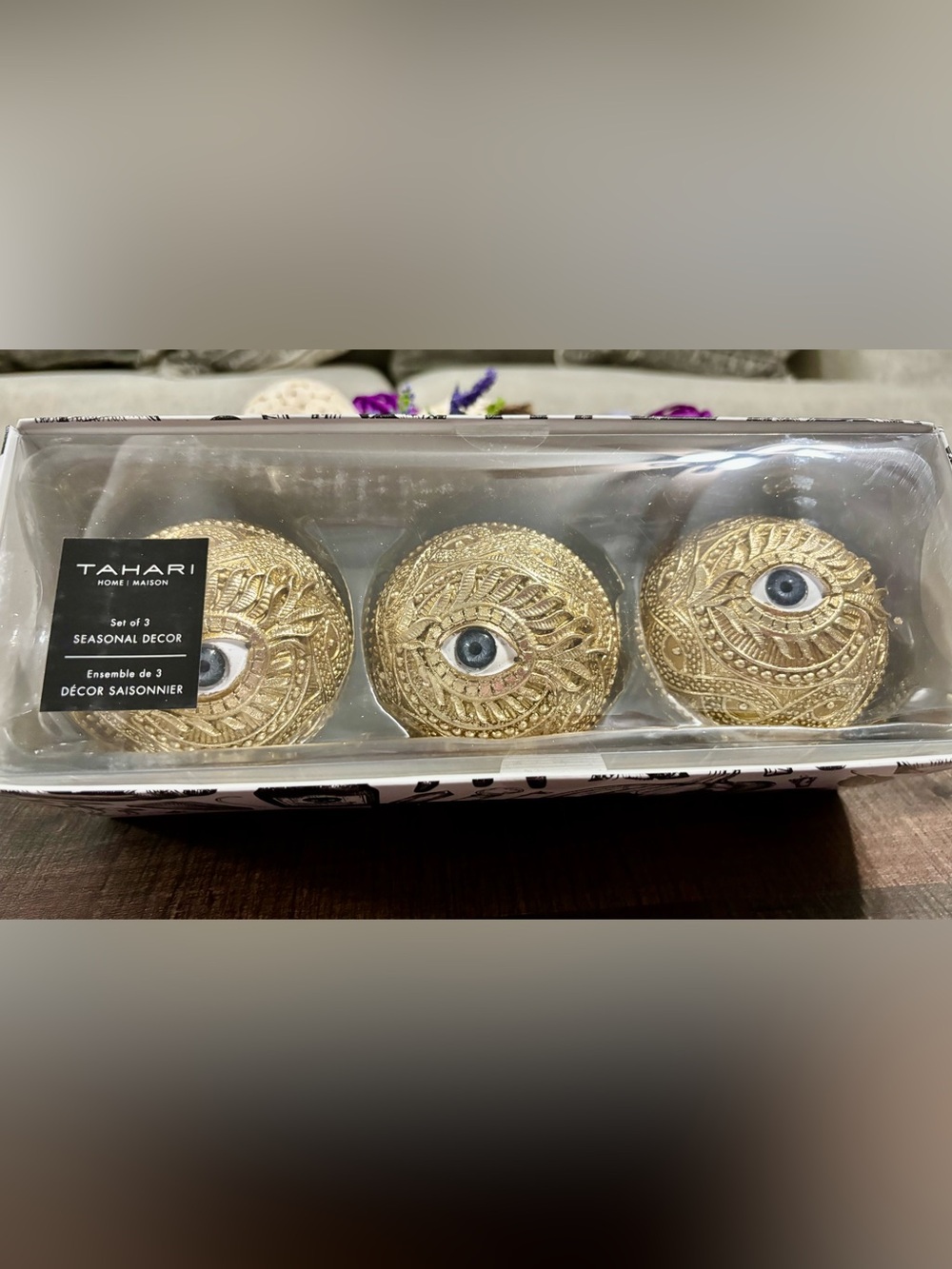 Tahari Gold Embossed Eye 3 Pack Decorative Spheres - Picture 3 of 7